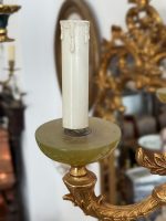 Antīka stila misiņa un zaļā oniksa griestu lampa uz 6 spuldzēm — Luija XVI stilā (antique brass onyx chandelier 6 lights) (6670 - Image 14