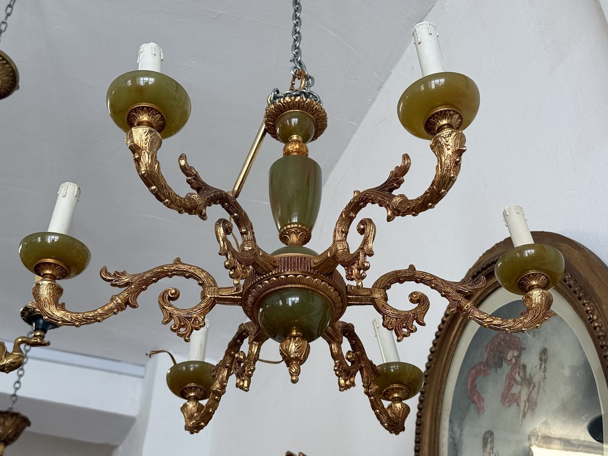 IMG_8721 antique brass onyx chandelier 6 lights