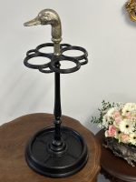 Čuguna lietussargu un kamīna piederumu statīvs ar pīles galvas rokturi — historisma stilā, (Cast Iron Umbrella and Fireplace Stand with Duck Head Handle)(5318) - Image 2