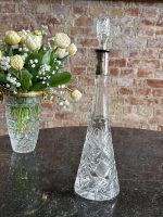 Antique conical crystal decanter with 800 silver collar in Art Deco style