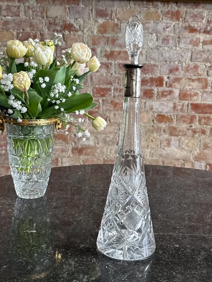 IMG_8731 Antique conical crystal decanter with 800 silver collar in Art Deco style