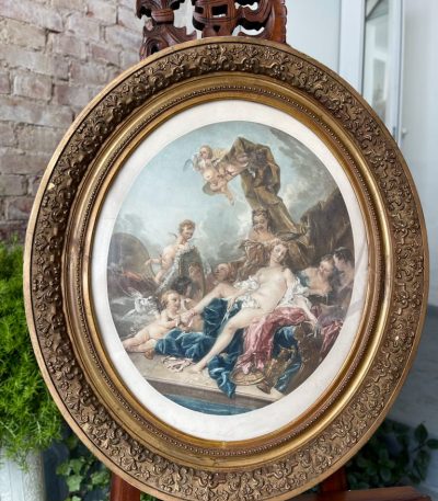 Magnificent 19th-century antique rococo print titled "Vénus à sa toilette" after François Boucher