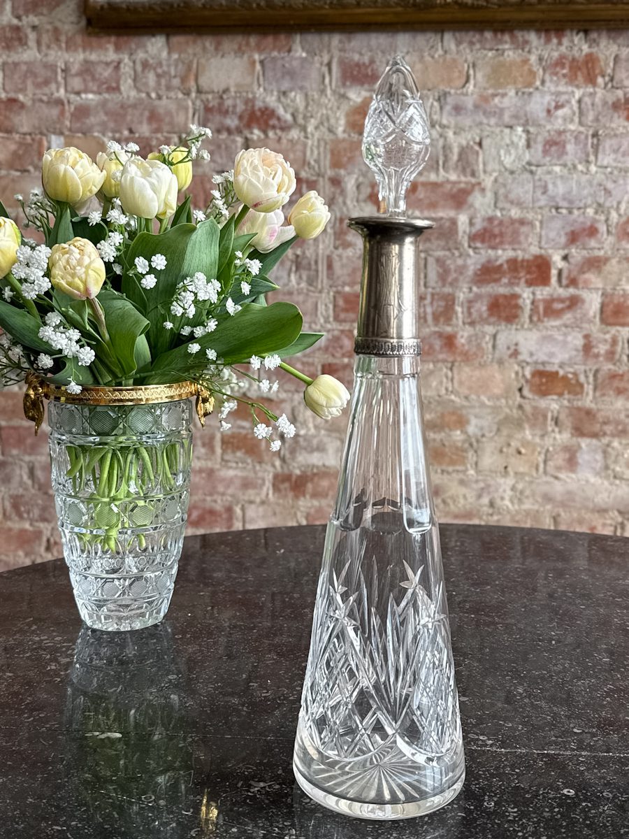 IMG_8745 Antique crystal decanter with silver collar and engraved monogram