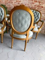 Grezns zeltīts salona mēbeļu komplekts ar gaiši zilu zīda apdari — Luija XVI stilā, (Antique gilded salon suite light blue silk) (2414) - Image 22
