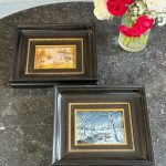 Divas Limoges emaljas glezniņas melnos rāmjos — Romantisma stilā (Two Limoges Enamel Paintings in Black Frames) (7063)