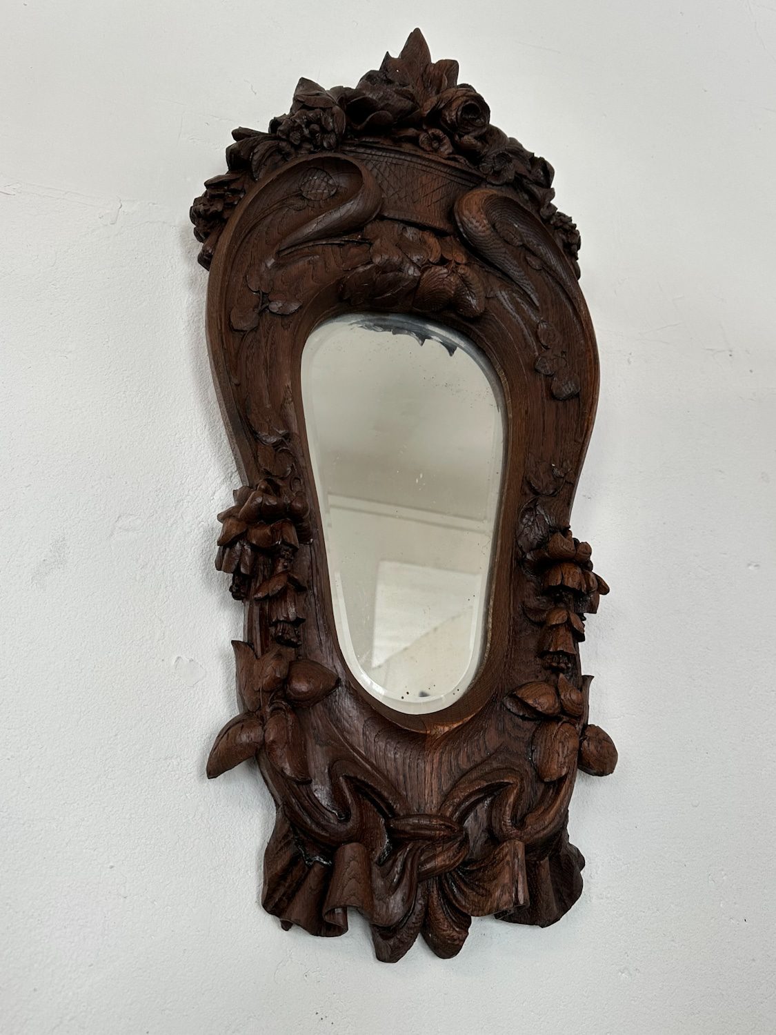 IMG_8868 antique oak wall mirror with floral carvings