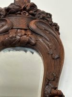 Ozolkoka sienas spogulis ar krāšņiem ziedu kokgriezumiem — Jūgendstilā (Antique Oak Wall Mirror with Floral Carvings in Jugendstil) (4137) - Image 7