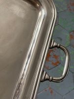 Antīks apsudrabots servējamais galdiņš ar lielu paplāti un statīvu — Bīdermeijera stilā (antique silver butler tray table) (6612) - Image 7