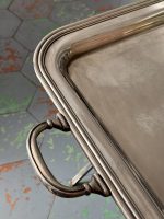 Antīks apsudrabots servējamais galdiņš ar lielu paplāti un statīvu — Bīdermeijera stilā (antique silver butler tray table) (6612) - Image 5