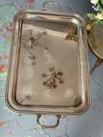 Antīks apsudrabots servējamais galdiņš ar lielu paplāti un statīvu — Bīdermeijera stilā (antique silver butler tray table) (6612) - Image 4