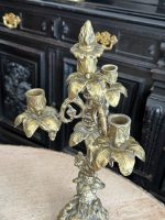 Bronzas Svečturu Pāris Četrām Svecēm ar Tulpju Ornamentiku — Historicisms, Francija/Beļģija, 19.gs. (5818) - Image 11