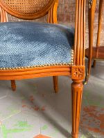 Fauteuil Krēsli ar Cannage Sietu un Zilu Samtu — Luija XVI stils, Francija, 20.gs. (6580) - Image 16