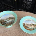 2gab Ekskluzīvs antīks ar roku apgleznots Šveices ainavu porcelāna komplekts "Reinas ūdenskritums un Šafhauzene" — XIX gs. otrā puse (5815)