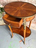 Antique wooden side table with drawer and bronze details — Louis XV style (6485) - Image 7