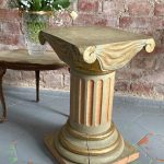 Wooden column pedestal sage green