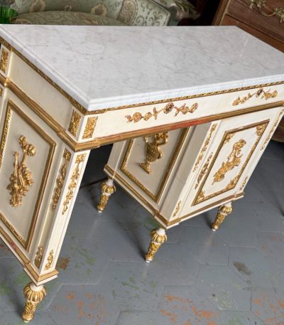Konsol med marmorplade og forgyldte udskæringer – Louis XVI-stil, midten af 1900-tallet