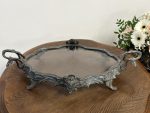 Antīka stila dekoratīvā paplāte ar stiklu — Luija XV stilā (antique silver glass mirror tray platter) (5264) - Image 2