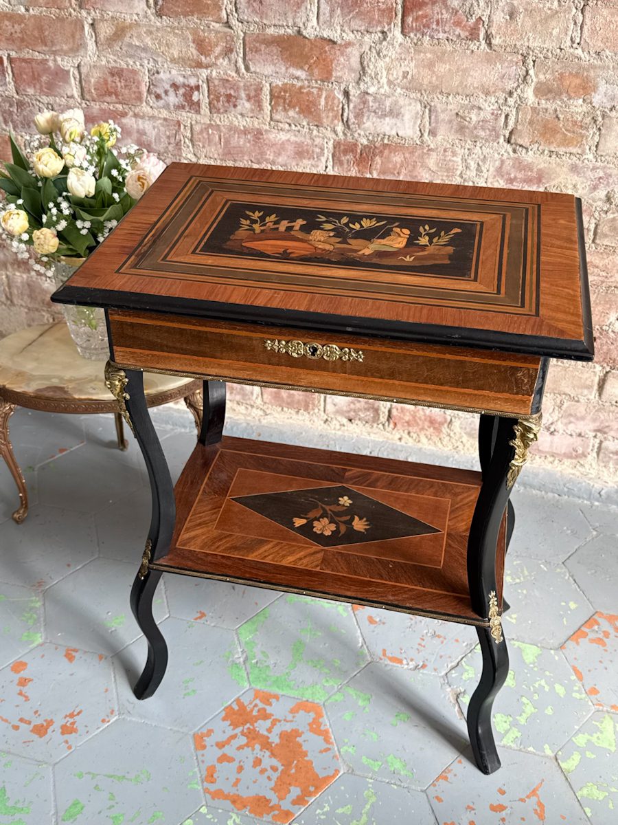 Exquisite Napoleon III style inlaid side table with bronze mounts