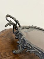 Antīka stila dekoratīvā paplāte ar stiklu — Luija XV stilā (antique silver glass mirror tray platter) (5264) - Image 7