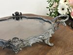 Antīka stila dekoratīvā paplāte ar stiklu — Luija XV stilā (antique silver glass mirror tray platter) (5264) - Image 10
