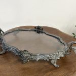 antique silver glass mirror tray platter