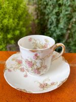 Porcelāna krūzīte ar šķīvīti, "Limoge", ziedu raksts, maza izmēra (2613)