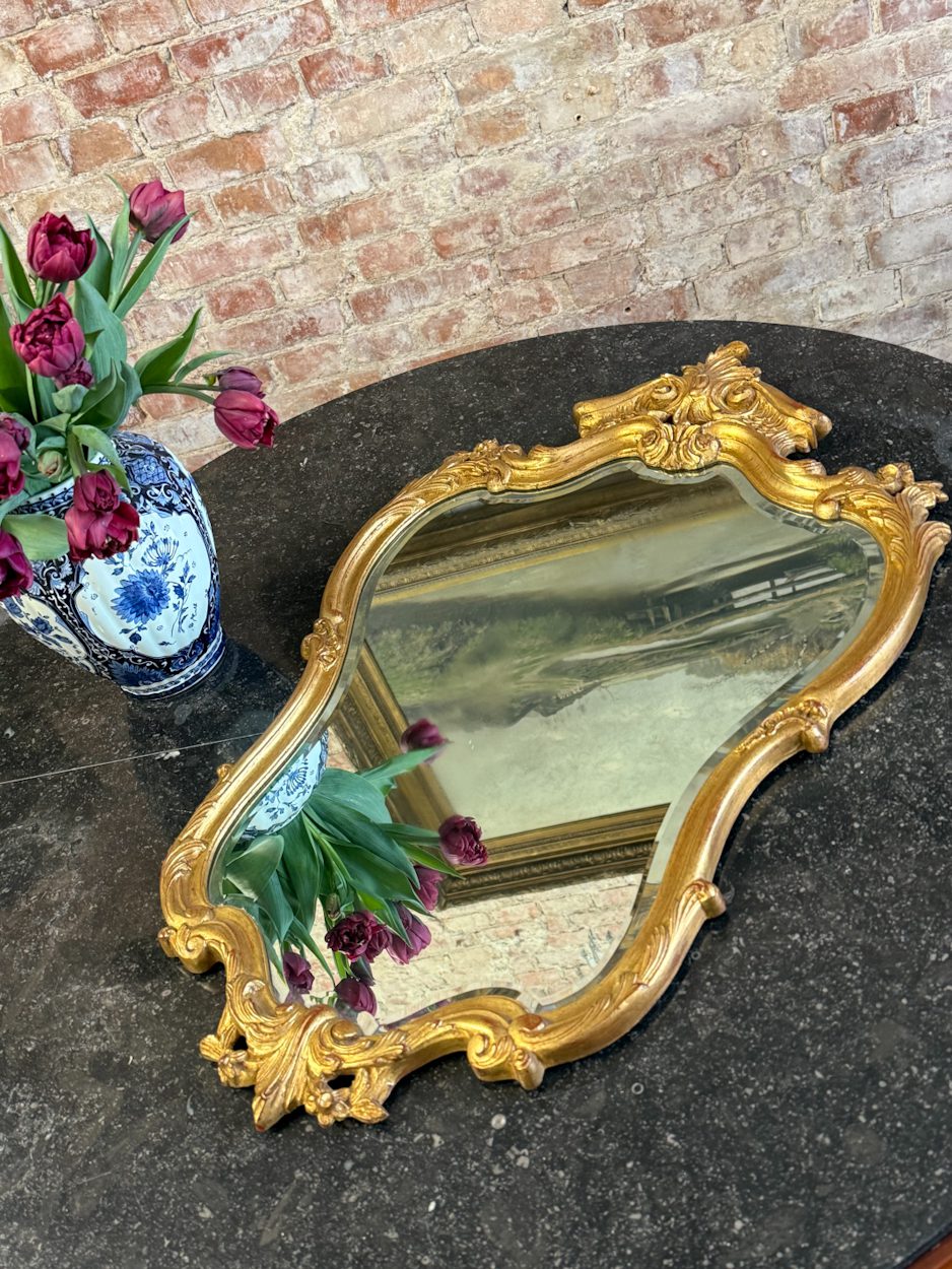 IMG_9160 antique gold rococo wall mirror bevelled glass asymmetrical
