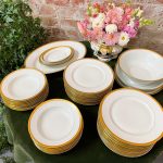 antique limoges france porcelain dinner service set with wide gold band pattern
