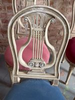 Koka krēslu komplekts ar līras atzveltni un samtu — Luija XVI stilā (Set of 6 Painted Wood Lyre-Back Chairs) (6481) - Image 8