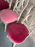 Koka krēslu komplekts ar līras atzveltni un samtu — Luija XVI stilā (Set of 6 Painted Wood Lyre-Back Chairs) (6481) - Image 7