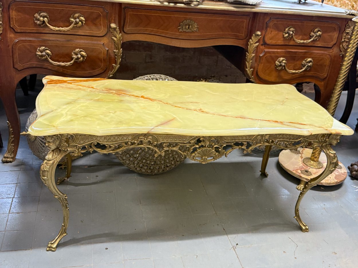 Metal Coffee Table with Onyx Top, Medium Size, Top Glued from Two Parts (6226) - Image 1