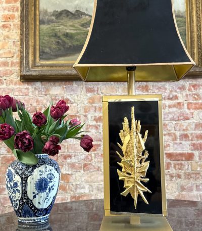 Bordlampe med kuppel, sort/guld, 1 pære, mellemstor (6429)