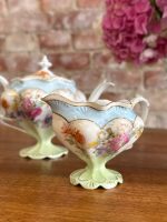Grezna antīka plānā porcelāna tējas / kafijas servīze ar roku apgleznotiem ziediem — XIX gs. beigas / XX gs. sākums (5891) - Image 10