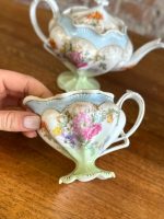 Grezna antīka plānā porcelāna tējas / kafijas servīze ar roku apgleznotiem ziediem — XIX gs. beigas / XX gs. sākums (5891) - Image 12