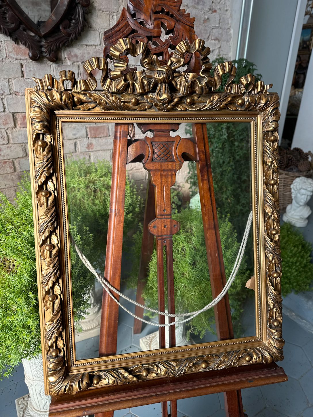 IMG_9419 Antique gilt picture frame with bow cresting and historic glass