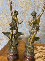 Speltera figūru pāris, sieviete un vīrietis ar ērgli, "LA NUIT", "LE JOUIR" (384) - Image 7