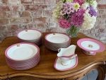 antique french porcelain dessert set pink borders gold monogram