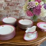antique french porcelain dessert set pink borders gold monogram