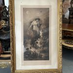 Monumentāls Antīks Mākslas Prints "Abend" Krāšņā Zelta Rāmī (large antique allegorical print) — Akadēmiskā un simbolisma žanrā, (4154)