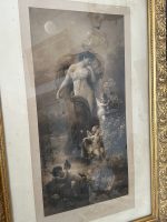 Monumentāls Antīks Mākslas Prints "Abend" Krāšņā Zelta Rāmī (large antique allegorical print) — Akadēmiskā un simbolisma žanrā, (4154) - Image 4