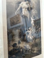 Monumentāls Antīks Mākslas Prints "Abend" Krāšņā Zelta Rāmī (large antique allegorical print) — Akadēmiskā un simbolisma žanrā, (4154) - Image 6