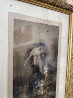 Monumentāls Antīks Mākslas Prints "Abend" Krāšņā Zelta Rāmī (large antique allegorical print) — Akadēmiskā un simbolisma žanrā, (4154) - Image 5