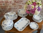 antique blue and white faience dinner service set floral decor jules vieillard bordeaux ortus pattern