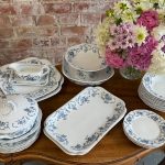 antique blue and white faience dinner service set floral decor jules vieillard bordeaux ortus pattern
