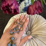 antique art deco brass necklace with blue crystals