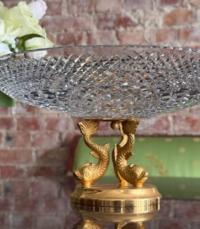 antique crystal fruit bowl bronze dolphin stand