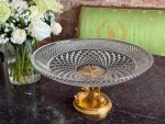 Antique cut crystal fruit bowl on gilded bronze fish base (6733) - Image 2