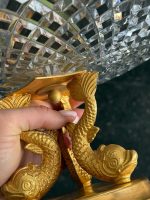 Antique cut crystal fruit bowl on gilded bronze fish base (6733) - Image 7