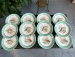 Grezna antīka porcelāna zivju servīze ar tirkīza apmali — historisma stilā - antique french fish service porcelain plates set (4074) - Image 2