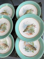 Grezna antīka porcelāna zivju servīze ar tirkīza apmali — historisma stilā - antique french fish service porcelain plates set (4074) - Image 7